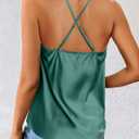 Zeagoo Women's Cowl Neck Satin Camisole Sleeveless Sexy Spaghetti Strap Silk Cami Backless Tank Tops Halter Basic Tank Shirts (Green)