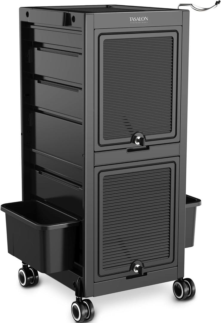 TASALON Premium Lockable Salon Trolley with Wheels and 6 Drawers & 2 Bucket, Versatile Salon Cart for Hair Stylist, Tattoo, Barber TASALON Premium Lockable Salon Trolley with Wheels and 6 Drawers & 2 Bucket, Versatile Salon Cart for Hair Stylist, Tattoo, Barber