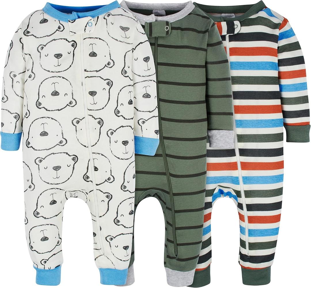 Onesies Brand baby-boys 3-pack Snug Fit One-piece Cotton Pajamas (0-3 Months, Bear)