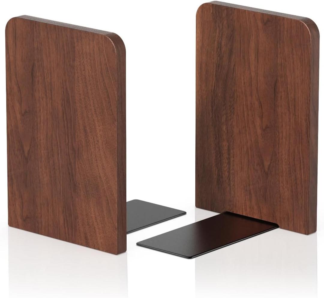 Book Ends, Non-Slip Bookends, Heavy Duty Wooden Bookend Support for Books and Movies (1, Square bookends)