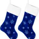 AnyDesign 2 Pack Christmas Stockings Large 22 inches Blue Silver Snowflake Pattern Hanging Stockings Classic Xmas Hanging Decorations for Christmas Party Home Fireplace Decor Family Friend Gift