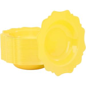 COLOSUS Yellow Plastic Party Bowls (60 Pack) 12 Oz Disposable Soup/Salad Bowl, Fancy Shatterproof Dinnerware for Easter, Catering, Holidays, Weddings, and Everyday Use