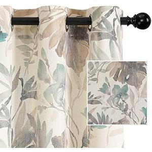 MYSKY HOME Floral Curtains Linen Style Curtains 63 Inch Length Semi Sheer Curtains Light Filtering Curtains for Living Room Bedroom Floral Printing Window Treatment Grommet 2 Panels,Brown and Natural