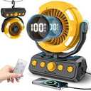 Uniqwamo Battery Powered Fan, Rechargeable Fan Portable, 180° Pivot Battery Operated Fan with Light, Timer, 360° Rotation Hanging Hook, 100 Speeds Camping Fans for Tents, Fishing, RV, Jobsite, Picnic 