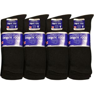 Falari Physicians Approved Diabetic Socks For Men Women Non-Binding Loose Top Wide Crew Length (13-15, 12 Pairs Black)