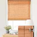 No Drill Cordless Bamboo Roman Shades, Light Filtering Blinds for Indoor Windows, Roll Up Bamboo Blinds for Home, 29" W x 64" H, Star-Grey