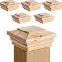 Geetery 6 Pcs 4" x 4" Cedar Post Cap Wood Flat Peak Newel Cap for Fence Topper Top Resistant Decking Caps for Outdoor Fences, Mailboxes and Decks