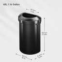 EKO Urban 16 Gallon Semi-Round Open Top Waste Bin, Stainless Steel Half Round Commercial Trash Can for Indoor and Outdoor, Extra Large Garbage Bin for Home, Office, Restaurant, 60L, Matte Black
