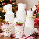 Jingmore 60 Pcs Winter Plastic Cups Bulk 16 oz Snowflake Disposable Winter Party Cups Stripes Polka Dots Drinks Cup for Christmas Holiday Birthday Baby Shower Party Supplies(White Gold,Snowflake)