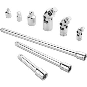 VALUEMAX 9 PCS Socket Accessory Set, Includes 3/8" Drive Extension Bar Set, 1/4", 3/8" & 1/2" Drive Universal Joints and Adapters, Chrome Vanadium Steel with Mirror Finish, Chrome Plated