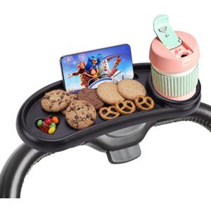 Universal Stroller Snack Tray Compatible with Mockingbird Evenflo Nuna, Adjustable Stroller Tray with Cup Holder & Phone Holder, Stroller Accessory Attachment, Black