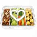 Divided Snack Serving Tray with Lid and Handle travel Snackle Box Charcuterie Container Portable Storage Organizer for Candy Divided Serving Tray with Lid for Fruits, Snacks, Sauces & More