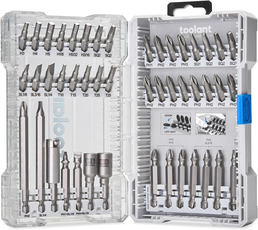 toolant 46-Piece Impact Driver Bit Set (S2 Steel), SAE/Metric Hex & Torx Bits for Furniture Assembly, Magnetic Tips with Color-Coded Ring, Easy-Access Storage Case for Home & Auto Repair