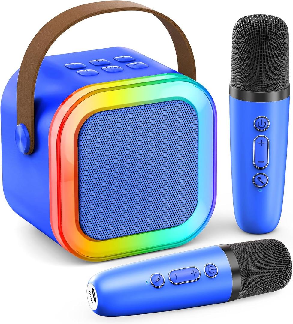 Mini Karaoke Machine for Kids Adults, Portable Bluetooth Speaker with 2 Wireless Karaoke Microphones Player, 2025 TOP Birthday for Girls 3,4,5,6,7,8+Year Old Toddler Toys (Deepblue)
