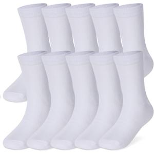 Velice Unisex Little Kids Youth Boys Girls Socks Soft Cotton Dress School Uniform Seamless Black White Crew Sock 10 Pairs (9-12 Years)