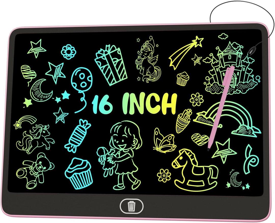 16 Inch LCD Writing Tablet for Kids [Upgraded], Electight Colorful Doodle Board, Eye Protection Drawing Tablet with High Brightness, Birthday Gift & Trip Toy for 3-8 Years Old Boys and Girls (Pink)