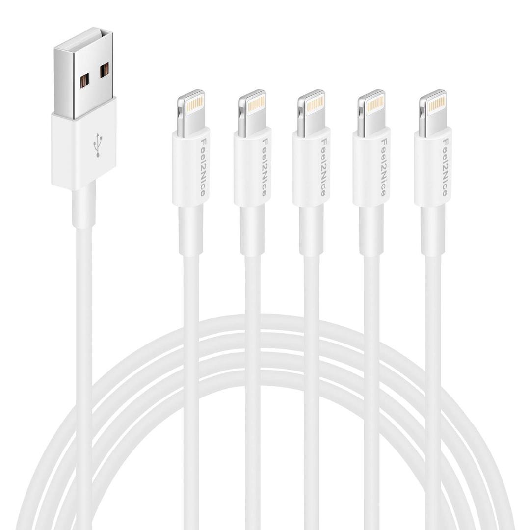 [ MFi Certified ] 5Pack 6ft iPhone Charger Cable, Long Lightning Cable 6 Foot, High Fast 6 Feet iPhone Charging Cable Cord Connector for iPhone 12 Mini 12 Pro Max 11 Pro MAX XS Xr X 6 AirPods (white)