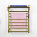 Gold Wall Mounted Heated Towel Rack, Gold Towel Warmer Rack for Bathroom, Timer & Temperature Control Electric Towel Drying Rack with Top Shelf (14 Bars with Top Shelf Brushed Gold A, Hardwired)