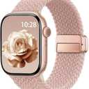 Braided Stretchy Band Compatible with Apple Watch Bands 38mm 40mm 41mm 42mm 44mm 45mm 46mm 49mm Women Men, Soft Nylon Solo Loop Magnetic Sport Strap for iWatch Series 11 10 9 8 7 6 5 4 3 2 1 SE Ultra (Pink Sand)