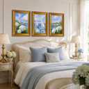 3 Piece Coastal Sailboat Wall Art, Vintage Gold Framed Decor, 16x24 inch
