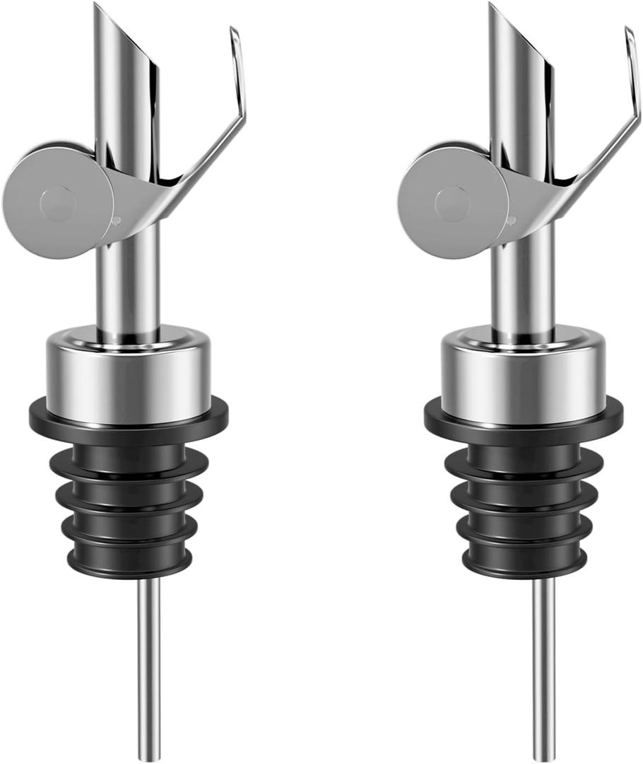 Olive Oil Dispenser Spout, Weighted Liquor Pour Spout, Syrup Dispenser Spout, Stainless Steel Automatic Pour Spouts for Liquor Bottles, Oil Bottles, Vinegar, Syrup and Alcohol 2 Pack Sliver