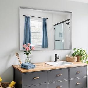 Suidia Bathroom Mirror, 30" x 20" Wall Mirror Metal Framed, Bathroom Vanity Mirror for Living Room Bedroom Bathroom Entryway, Silver, Rect Corner Style