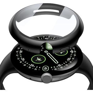 Misxi 2-Pack Case Ultra-Thin Tempered Glass Screen Protector Compatible with Google Pixel Watch 4 (2025) 45mm, High Touch Sensitivity Protective Cover for Pixel Watch 4, Black