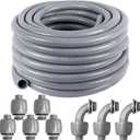 Liquid-Tight Conduit 50 ft and 8 Pieces of Connector Kit,Electrical Conduit 1/2 Flexible Non Metallic Conduit UL Certification,Flexible Conduit with 5 Straight and 3 Degree Conduit Connector Fittings