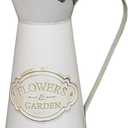 Tall French Style Farmhouse vase, Metal Vintage Vase Pitcher Flower Vase Country Jug Decorative Flower Holder for Home Decoration White -11"