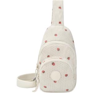 Corduroy Crossbody Sling Bag for Women, Cross Body Sling Chest Bag for Shopping (Strawberry)