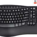 MEETION Wireless Ergonomic Keyboard, Wave Keys Wrist Rest for Natural Typing, 2.4G USB-A Cordless Receiver and USB-C Adapter, Ergo Computer Keyboard Compatible with Windows/Mac/PC/Laptop, Black