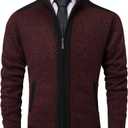 Vcansion Men's Classic Cardigan Sweaters Stand Collar Slim Fit Casual Knitted Sweater (Medium, B-wine Red)