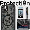ZIYE for iPhone 14 Plus, Magnetic Matte Phone Case [Compatible with MagSafe] [Butterfly Lily Pattern Design] Black Bumper Hard Back Shockproof Cover for Women Girls (iPhone 14Plus) - Butterfly