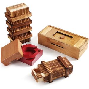 Zhanmai 4 Pieces Wooden Puzzle Boxes Wooden Puzzle Boxes Money Case Holders Teaser Mysterious Wood Boxes for Christmas Birthday Gift, 4 Styles(Lovely Style)