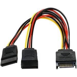 SATA Power Y Splitter Cable 2 Pack - 15 Pin Male to Dual Female Power Y-Cable - 7 Inch