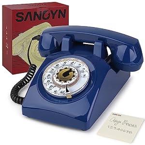 Sangyn Rotary Landline Phones 1960s Old Style Retro Corded Telephone with Mechanical Ringer for Home Office Desk