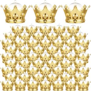 Honeydak 60 Pieces Gold Refillable Crown Candy Boxes with Dome Princess Party Favors Decorative Candy Holder Fillable Crown Containers for Wedding Birthday Party Supplies