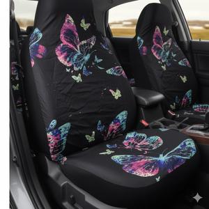 Gradient Butterfly 2 Piece Car Seat Covers for Women Ladies Hippie Flower Power Print Car Front Seat Covers Set Interior Accessory Decor Anti Scratch Auto Seats Cover