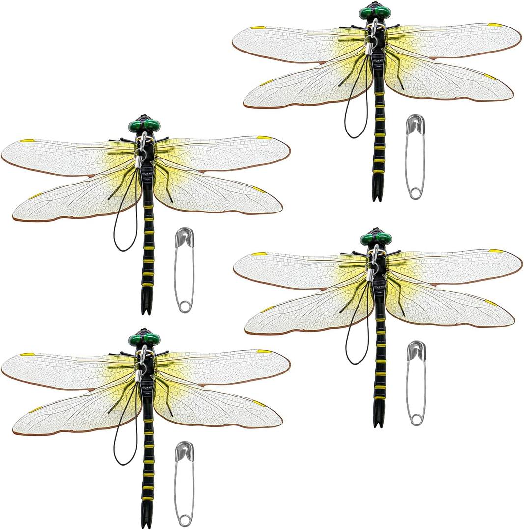 3 x 4 Pack Dragonfly Clip,Fake Dragonflies, Humming Bird Stakes Fake, Plastics Dragonfly for Garden Stakes Decor Yard Ornaments for Hat,Deer and Horse,Fly Scare Devices for Indoor Outdoor (4pck)