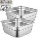 yeesport 2 Pcs Washing Up Bowls, Multi-Purpose Stainless Steel Dish Tubs for Sink, Large Square Containers for Kitchen, Vegetable Washing Basins, Sturdy Dishpans for Home