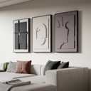 Large 3D Textured Framed Wall Art for Living Room, 3pcs Abstract Geometric Relief Artwork for Walls, Modern Neutral Black Beige Sandstone Plaster Pictures for Entryway Foyer Home Decor, 24x36 Inch