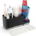 YONGAIJIA Toothbrush Holder for Bathroom Organizer with Diatom mud Board，Detachable 8 Slots Kids Electric Toothbrush Holder and Toothpaste Stand for Countertop Accessories Storage (Black)
