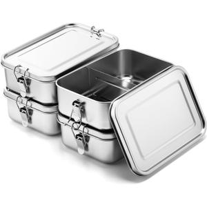 Umigy 4 Pcs Stainless Steel Food Containers 1400ml Metal Bento Lunch Box Stainless Steel Food Storage Containers, Lockable Clips to Leak Proof, Reusable Dishwasher Snack Boxes for Work