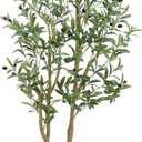 Olive Tree 5ft, Artificial Olive Tree with White Pot, Fake Tree with 1152 Dense Leaves & 64 High-Simulated Olive Fruits - Easy Assembly, Low Maintenance (Olive Tree 5ft)
