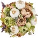 Mkono Peonies Artificial Flowers, 2 Packs 13 Stems Faux Peony Flowers Real Touch Fake Silk Bouquet for Arrangements Dining Table Centerpieces for Kitchen Bridal Wedding Party (2, Mixed White)