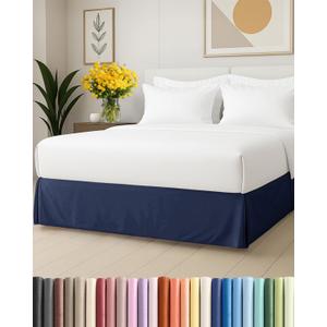 Pleated Bed Skirt King Size - 3 Sided Pleated Bed Skirt King - Ultra-Soft, Easy Fit with 15 Inch Tailored Drop - Hotel Quality, Wrinkle Free & Fade Resistant - for Women, Men, Kids and Teens - Navy
