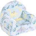 Welnow Kids Sofa Toddler Chair, High Back Children Couch with Side Pockets Glow in The Dark Kids Armchair with Removable and Washable Cover Carrying Handle Kids Read Sofa for Girl or Boy (Green Dinosaur)