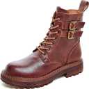 Leather Ankle Boots for Women Lace Up Booties Low Heel (9.5, Brown)
