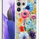 CCFUNCASE Compatible for Samsung Galaxy S24 Ultra Case Clear Cute for Women - Rugged Phone Cases Funda Protector Cover Skin (Blue Flower Floral Abstract) Pack of 2