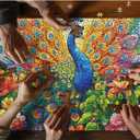 Stained Glass Peacock Puzzles for Adults 1000 PiecesMosaic Bird Peacock Garden Flower Jigsaw Puzzle ArtColorful Impossible Hard Challenge for Adults
